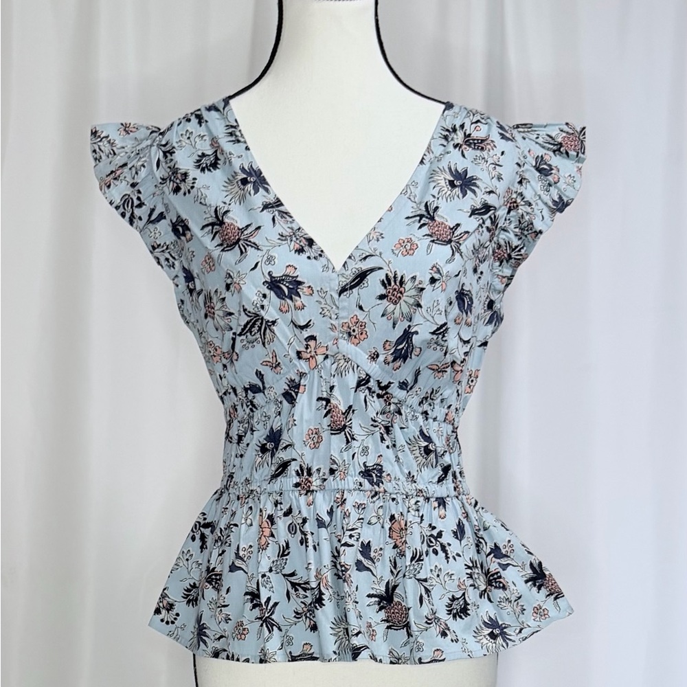 Vineyard Vines Floral Peplum Blouse S Preppy Coastal Coquette NWOT